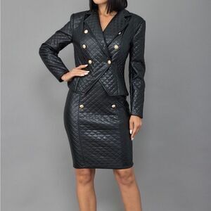Diamond quilted blazer suit skirt set